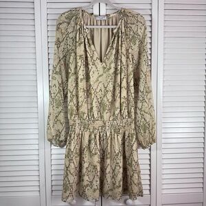 Ramy Brook Landa Long Sleeve Printed Dress Split V-neck Anika Green Size Large